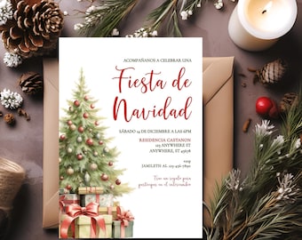 Invitación a fiesta navideña española, cena de Navidad, invitación a fiesta festiva, cena de Nochebuena, invitación para Nochebuena, BD4056