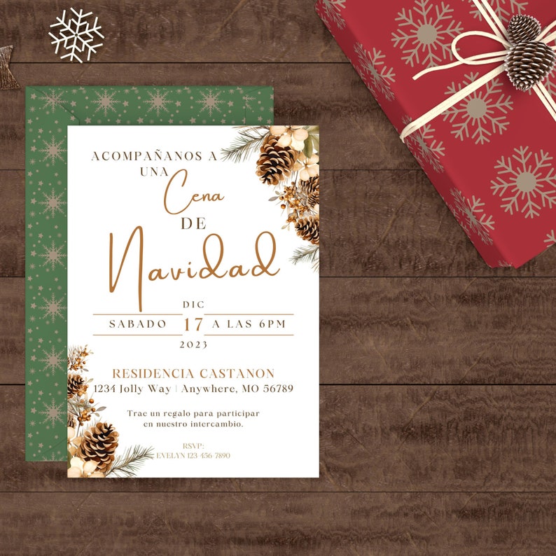 Invitación Navideña Spanish, Minimal Christmas Invite, Cena De Navidad ...