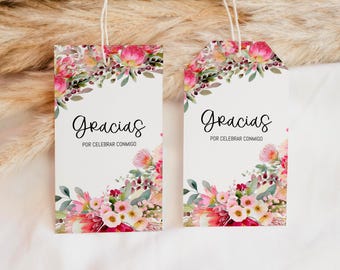 Spanish Floral Gift Tag, Bridal Shower Tag, Birthday Party Thank You Tag, Party Gift Tag, Printable Gift Tag, BD7010FT