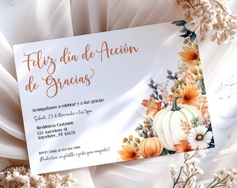Editable Spanish Thanksgiving Invite, Thanksgiving Dinner, Friendsgiving Dinner, Let&#39;s Gather to Celebrate, Fall Party, BD1030
