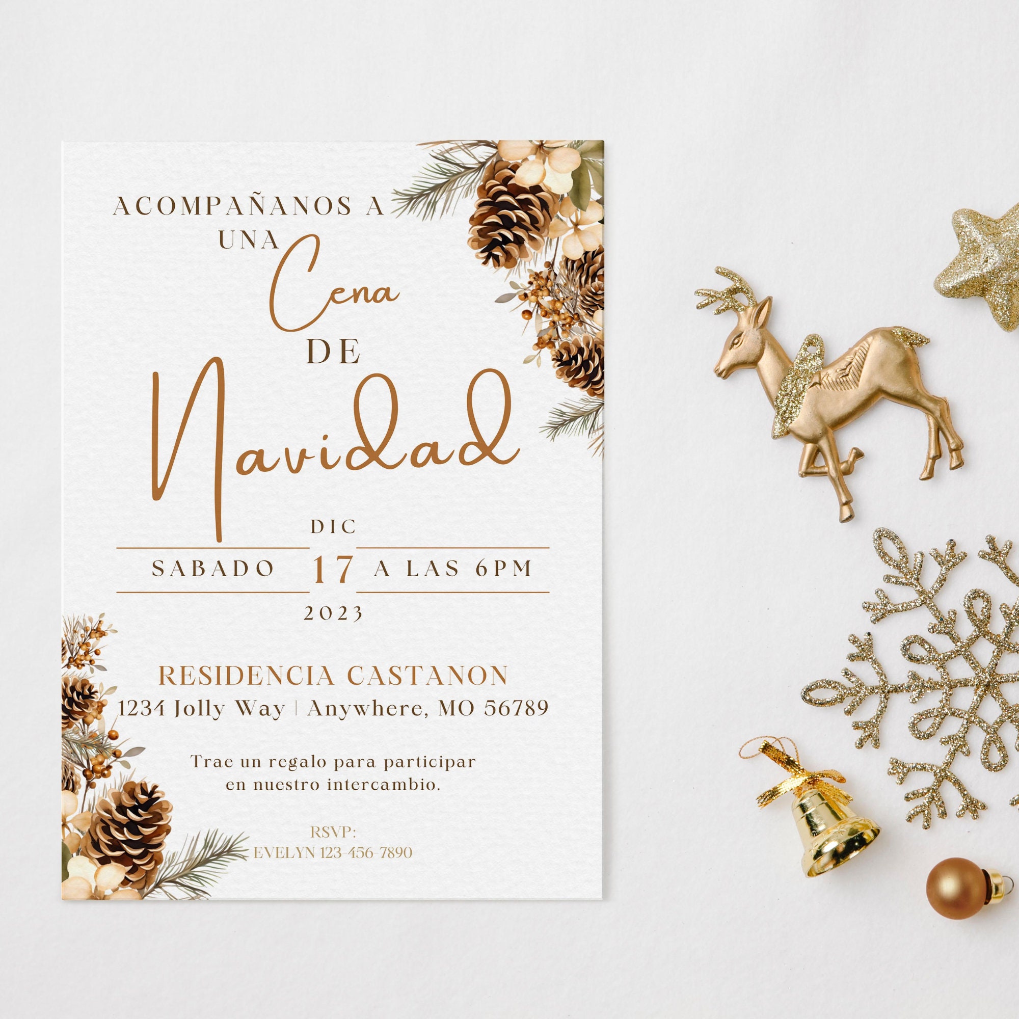 Invitación Navideña Spanish, Minimal Christmas Invite, Cena De Navidad ...