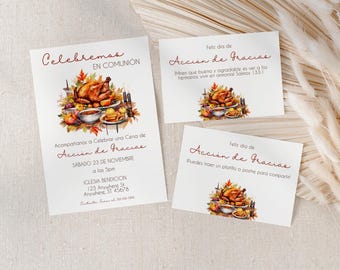 Spanish Religious Thanksgiving Dinner Invitation, Let's Gather Invitation, Fellowship Invitation, Thanksgiving Invite, Friendsgiving, BD2024