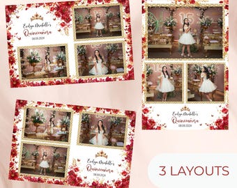 Red Floral Quinceanera Photo Booth Template, Photobooth Frame, Quince Birthday Photo Template, Sweet 16 Photo Booth, BD3009