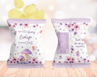 Editable Fairy 1st Birthday Chip Bag Template, Party Favors, Purple Fairy Theme, Fairy Birthday Party, Treat Bag, Fairy Birthday, BD2059