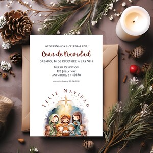 Editable Spanish Nativity Christmas Invitation, Religious Invite, Church Christmas Dinner, Christmas Invitation, Christian Christmas, BD4042