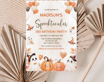 Spooktacular Girl Birthday Invitation, Girl Third Halloween Birthday Invitation, Cute Spooky Party Invite, Girl Halloween Invite, BD2103