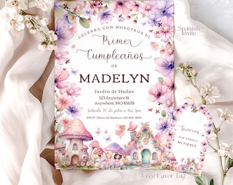 Spanish Fairy First Birthday Invitation, Wildflower Fairy 1st Birthday Invite, Floral Garden Fairy Birthday, Girl Fairy Birthday, BD2054