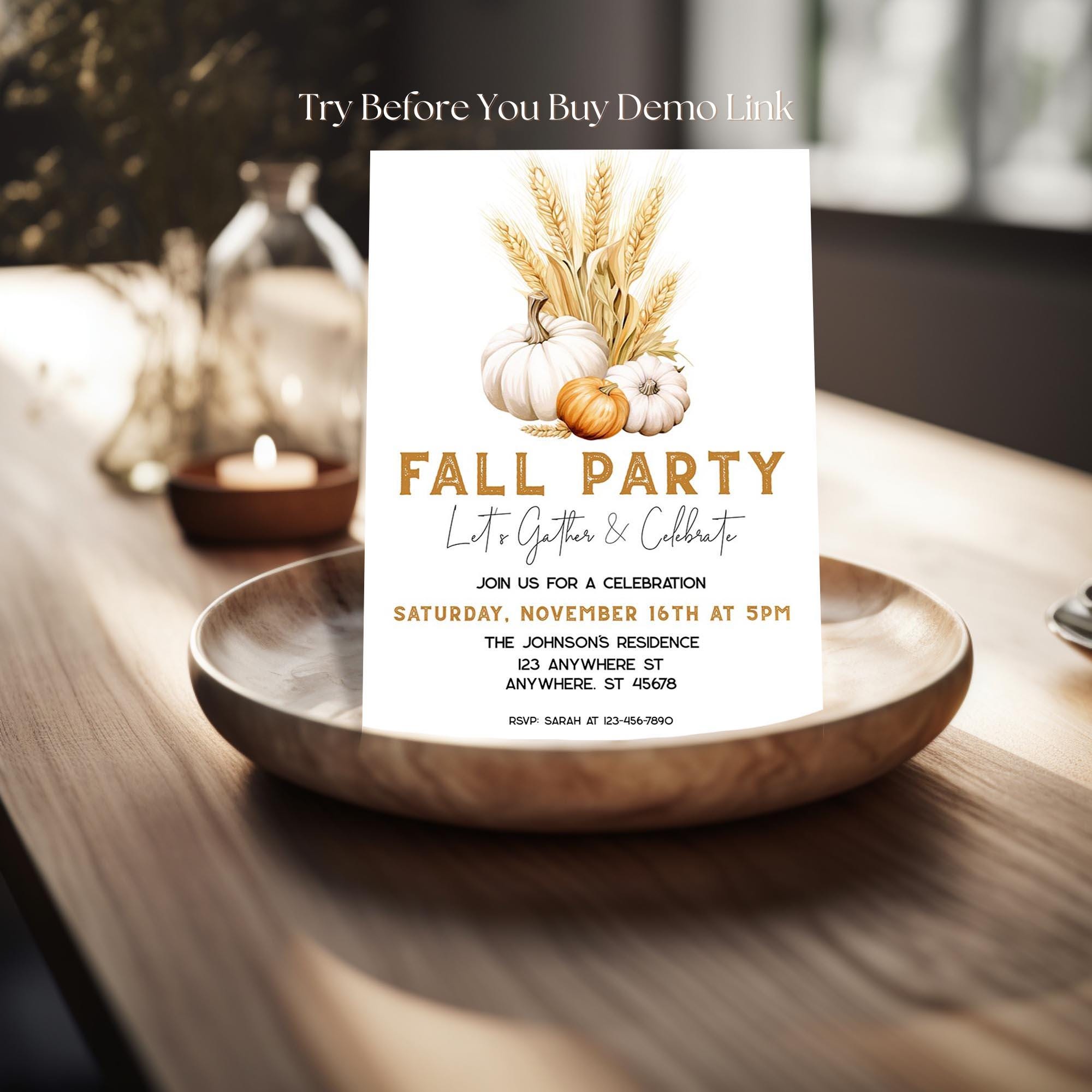 Editable Fall Party Invitation, Boho Fall Party Invite, Fall Harvest ...