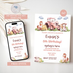 Editable Farm Birthday Invitation, Editable Farm Birthday Evite, Farm Birthday Invitation, Barnyard Farm Invitation Farmhouse, BD2029