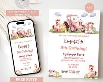 Editable Farm Birthday Invitation, Editable Farm Birthday Evite, Farm Birthday Invitation, Barnyard Farm Invitation Farmhouse, BD2029