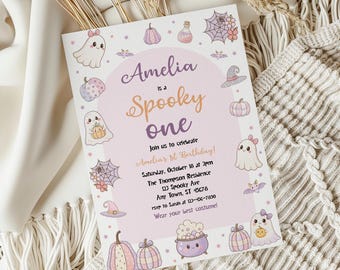 Spooky One Birthday Invitation, First Halloween Birthday Invitation, Cute Spooky Party Invite, Pastel Halloween Spooky Invite, BD2099