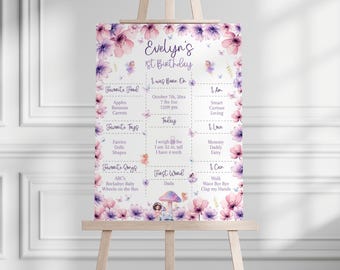 Fairy First Birthday Milestone Sign, Purple Fairy Birthday, Party Poster, Editable Milestone Template, Girl Fairy Birthday, BD2059