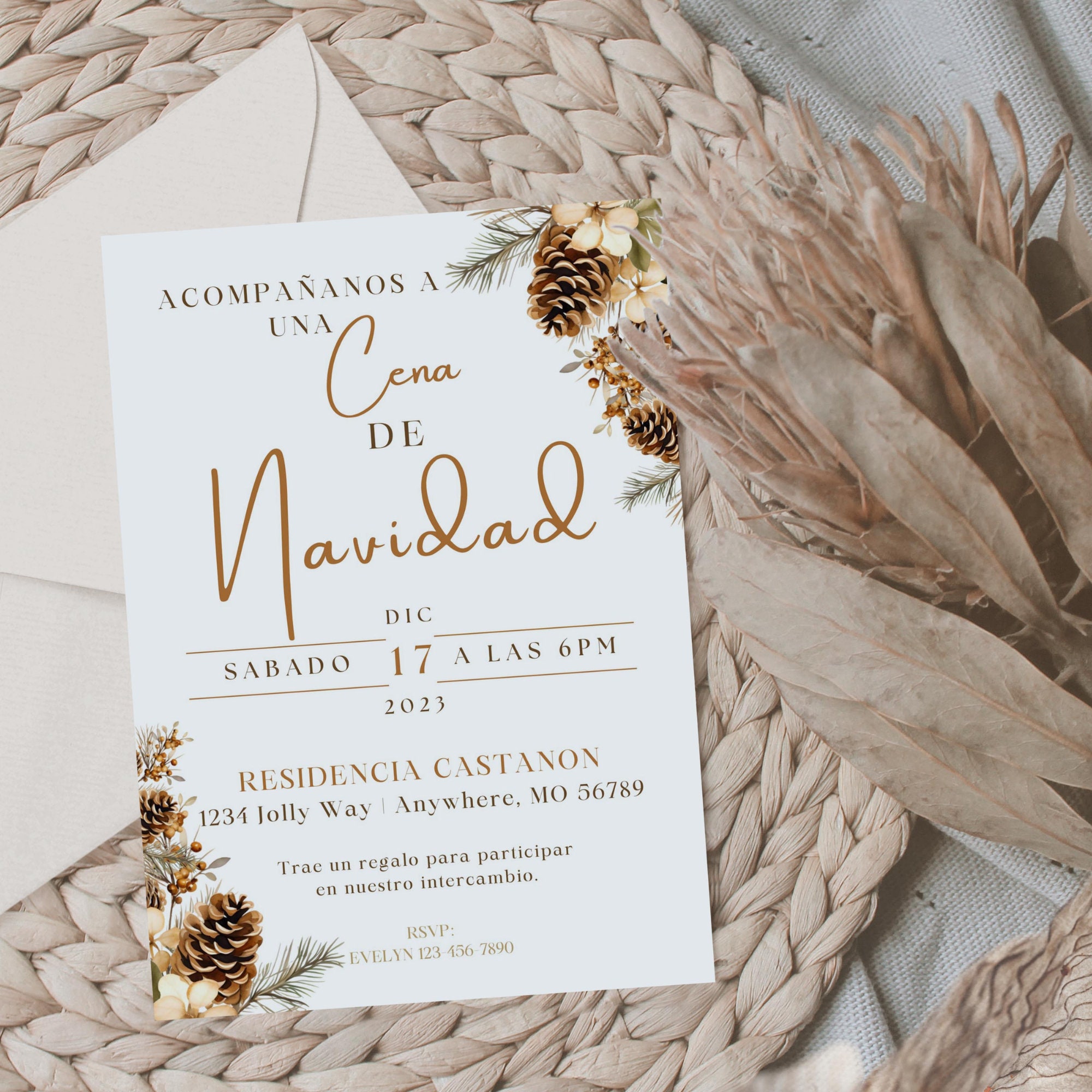 Invitación Navideña Spanish, Minimal Christmas Invite, Cena De Navidad ...
