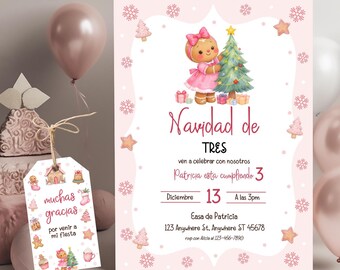 Spanish Girl Third Birthday Invitation, Gingerbread Birthday Invitation, Girl Winter Invite, Third Birthday Winter Theme Party, BD2118