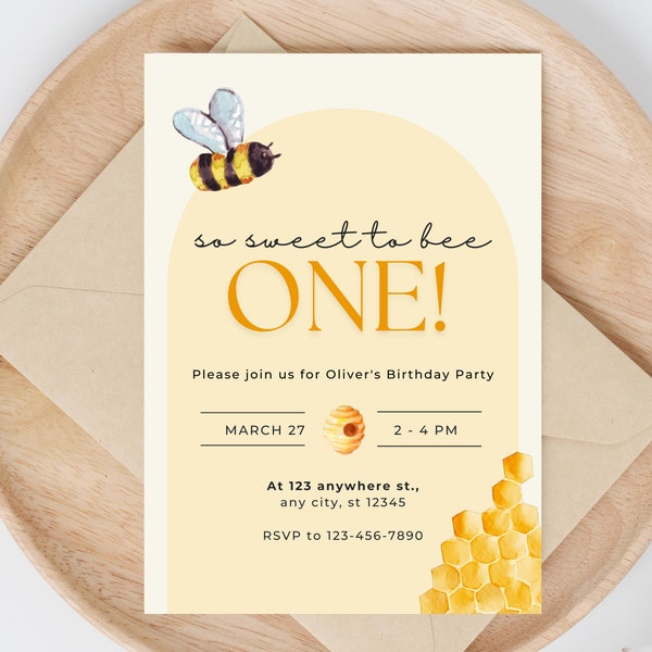 Kids Birthday Invite Template l Bee Birthday Invitation Editable l Digital Download Honey Invite l Children Invitation Printable