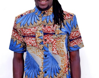 Herren-Hemd aus Wax-Baumwolle mit afrikanischem Muster