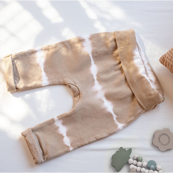 Comfy TENCEL™ Lyocell Beige Traditional Tie-Dye Basic Baby Pants, Soft and Cozy Tie- Dye Baby Pants, Coming Home Outfit, Baby Shower Gift