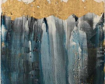 Abstract acrylic painting with gold leaf