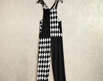 Harlequin Jester Costume Pants: Black And White Clowncore Jumpsuit, Halloween Clothes
