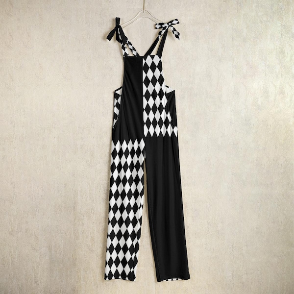 Harlequin Jester Costume Pants: Black And White Clowncore Jumpsuit, Halloween Clothes