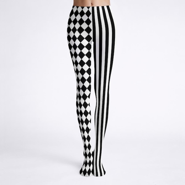 Clown Tights, Harlequin Jester Costume Accessories, Striped Clowncore Clothing