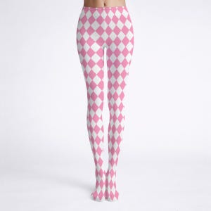 Pink Clown Tights, Harlequin Jester Costume Accessories, Patterned Clowncore Clothing
