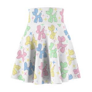 Balloon Dog Print Skirt: Pastel Clowncore Kidcore Fashion