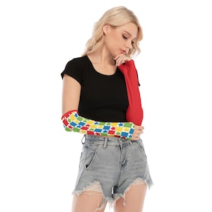 Fingerlose Clowncore Handschuhe: Retro Color Block, Kidcore Kostüm