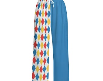 Spodnie klauna, spodnie w kostiumie arlekina błazna, ubrania cyrkowe, odzież clowncore