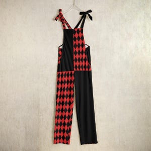 Harlequin Jester Costume Pants: Black And Red Clowncore Jumpsuit, Halloween Clothes