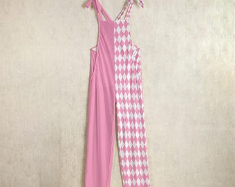 Mono rosa de payaso, pantalones con abertura lateral estilo payaso arlequín, ropa estilo Cutecore