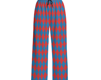 Clown Pants, Harlequin Jester Costume Trousers, Blue Red Circus Clothes, Clowncore Clothing