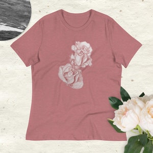 Camisa Camiseta diseño Rosas para ella Camiseta cuello redondo Flores Camisa algodón