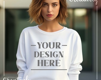 White Sweater mockup Gildan 18000, Gildan 18000 Mockup, White Mockup White Crewneck Mockup Model Mockup Gildan 18000 Mockup,Digital Download