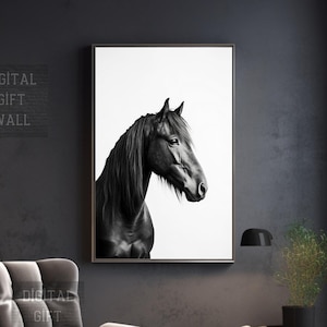 Impresión de caballo negro, retratos de caballos, arte de pared, juego de impresiones de animales de granja, póster de animales de granja, arte moderno, póster de caballos, descarga digital