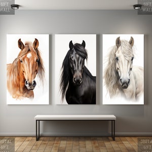 Horse Print Set of 3, Horse Portraits, Wall Art, Farm Animal Print Set, Farm Animals Poster, Modern Art, Horse Poster, Digital Download