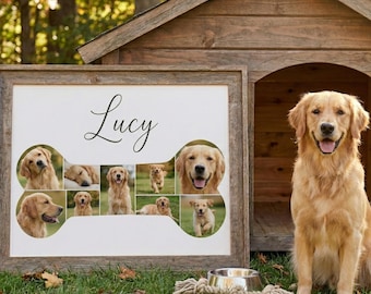 Custom Dog Bone Photo Collage, Personalized Pet Memorial (Digital Art)