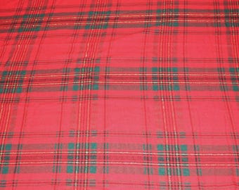 Vintage Plaid Tartan Holiday Red Green Gold Tablecloth Christmas Dinning 80x56 inches