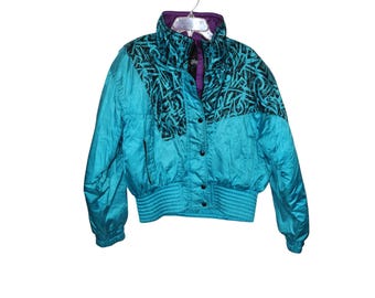 Vintage 90's Snuggler Teal Ski Jacket Women Size 12 Large Dazzie By Railen