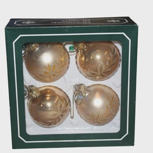 Vintage Gold Glitter Glass Ornaments Austria Christmas Tree Bulbs 4 Pack