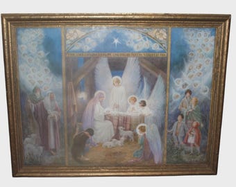 Art Nouveau Lithograph The Star Of Bethlehem by Margaret W. Tarrant 1920s 26 x 20 Framed Religious Decor