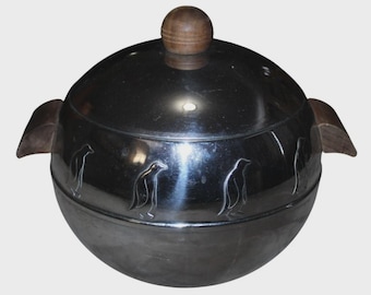 Vintage West Bend aluminium MCM pinguïn warm koud server houten handgrepen deksel