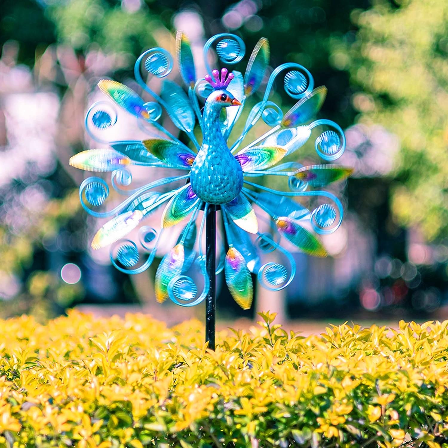Metal Double Peacock Wind Spinner Garden Spinner Garden Stakes Outdoor