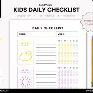 Printable Kids Checklist PDF, Editable Children’s To-Do List, Fun Chore Chart for Kids, Daily Task Organizer for Parents and Children