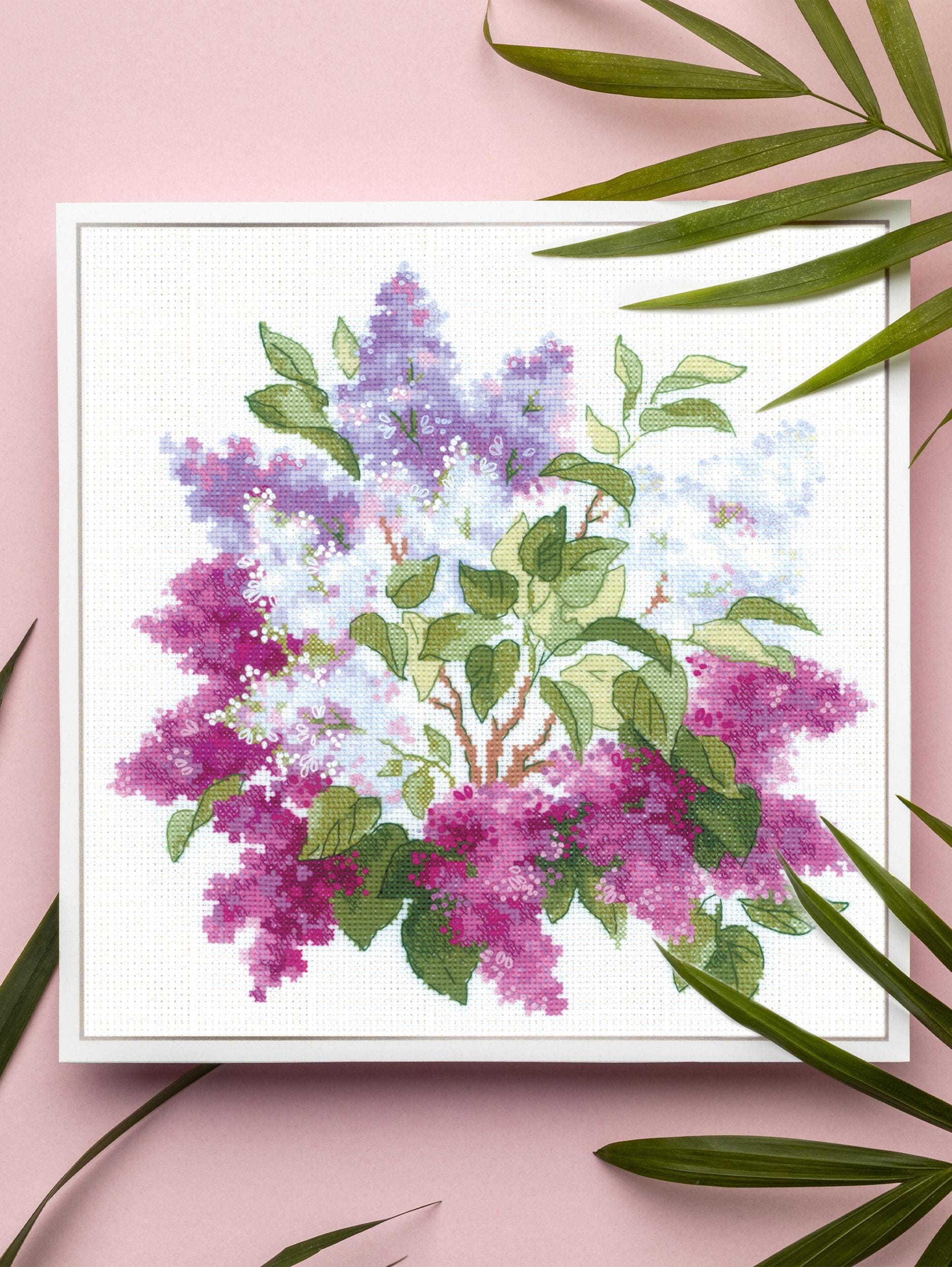 Kit Broderie Point De Croix RIOLIS 'Bouquet De Lilas' - 20x20 Cm - Toile Et Laine Fournies - 6