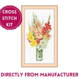 RIOLIS Counted Cross Stitch Kit 1446 Bouquet of Gladioli, Embroidery Kit with a Gorgeous Bouquet of Colorful Blooms, Flower Themed Art