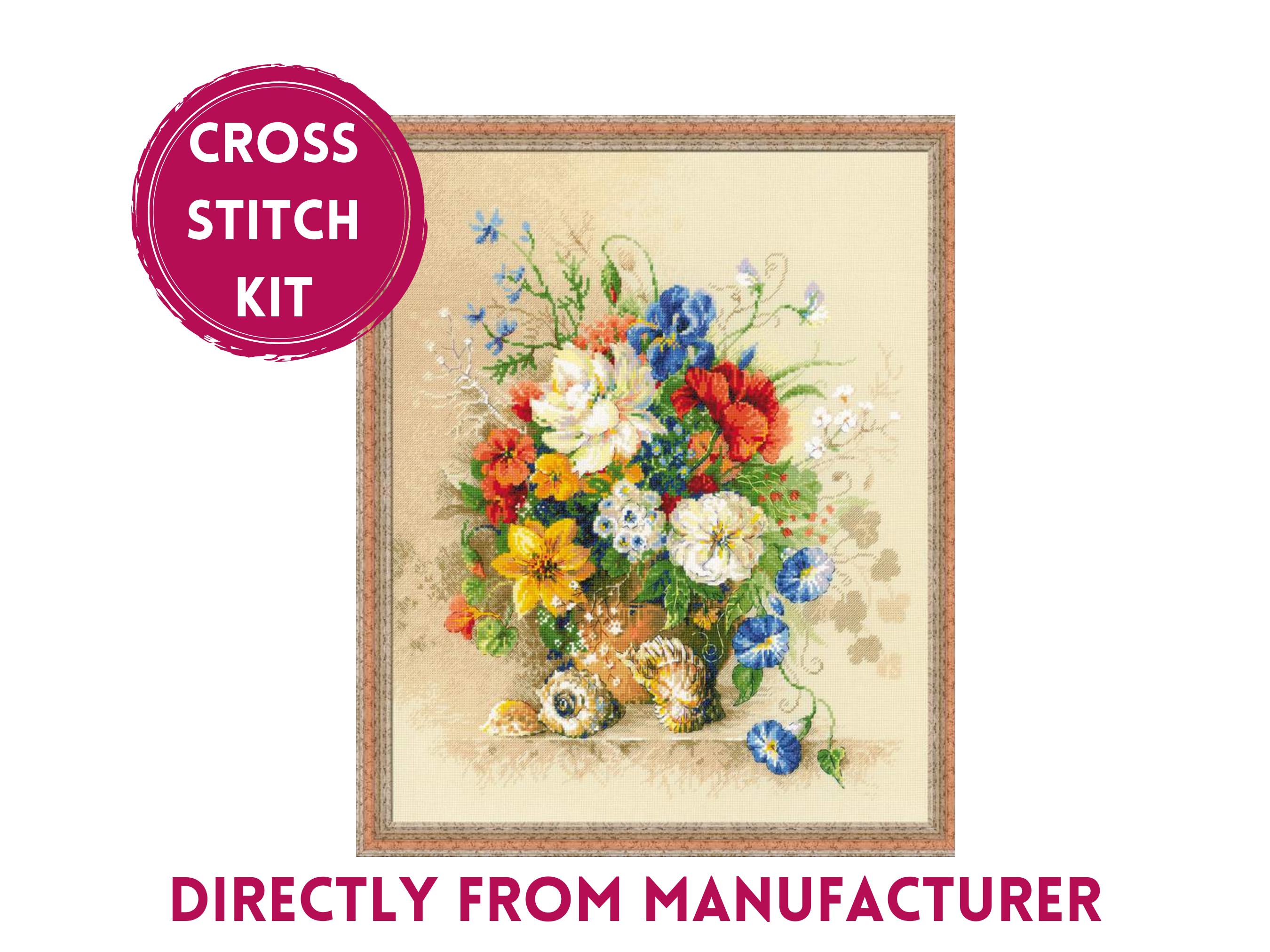 Kit Punto Croce Contato - Paesaggio Lago, 300x220 Punti, Cotone 14 Ct, 54x40 Cm