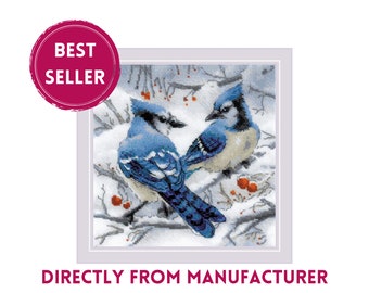 Telpatroon Blue Jays met een duo blauwe vogels, nr. 1925, borduurontwerp met vogelthema van RIOLIS