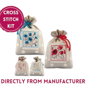 RIOLIS Counted Cross Stitch Kit 2036 Gift Bags, Embroidery Kit with Adorable Flower Themed Gift Bags, Flower Themed Cross Stitch Art