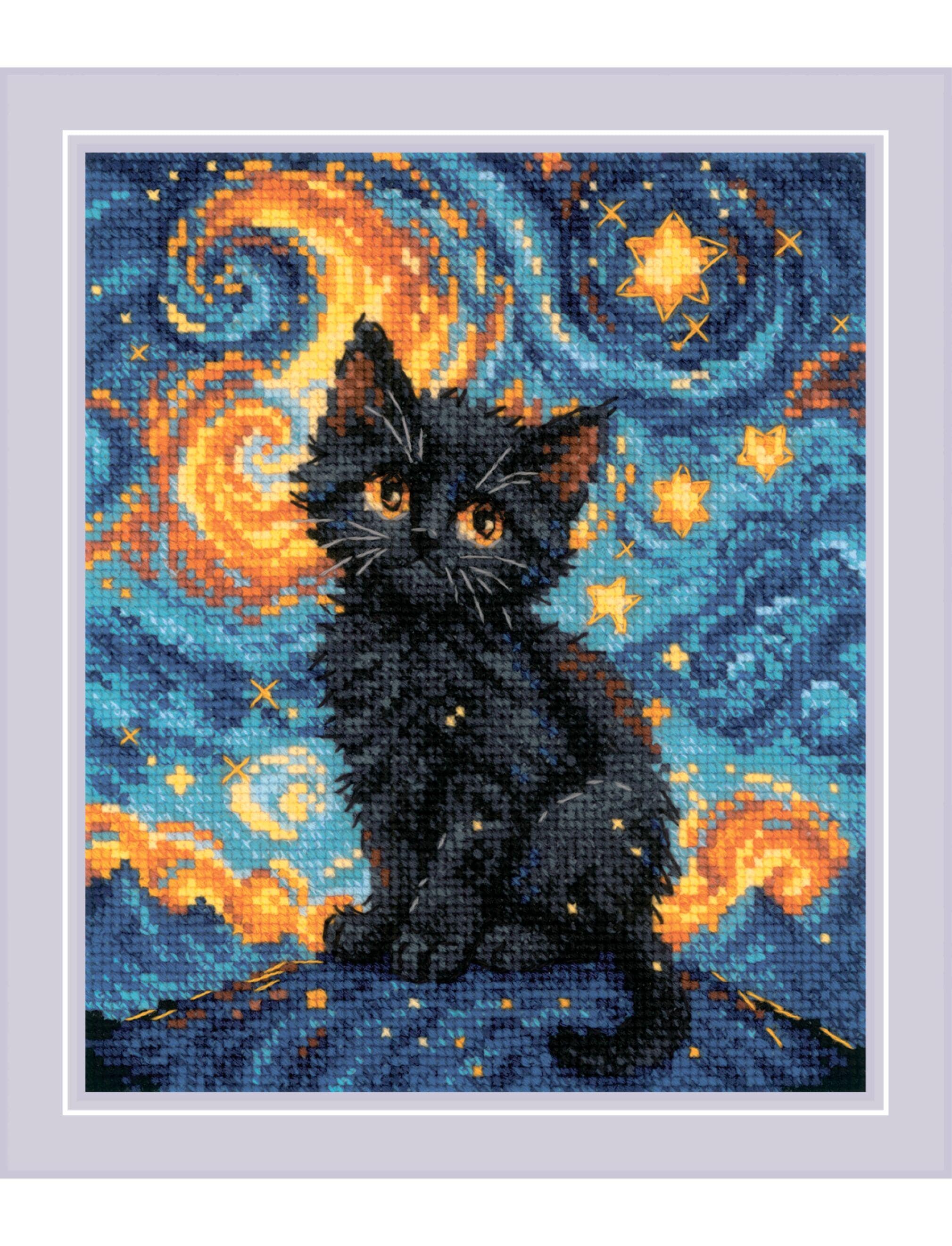 RIOLIS Counted Cross Stitch Kit 9.5"X11.75"-Black Cat (10 Count